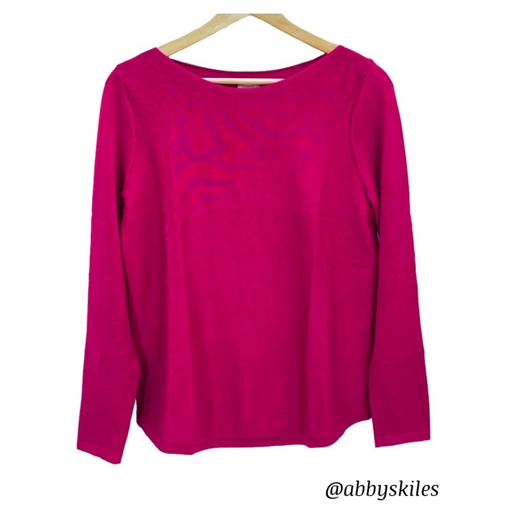 Chico’s Fuchsia Pink Long Sleeve Boatneck Lightweight Boxy Sweater Size Small